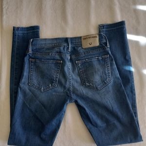 True Religion Halle Mid Rise Super Skinny Jeans Distress Sz 26